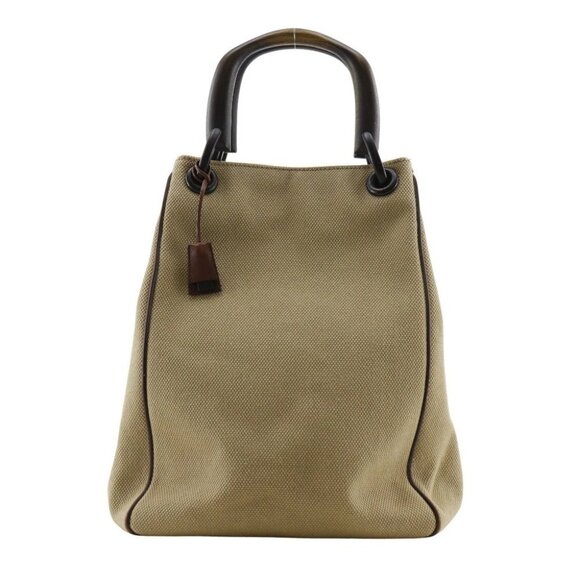 GUCCI Wood handle Handbag 106493 beige canvas Women - Picture 1 of 13